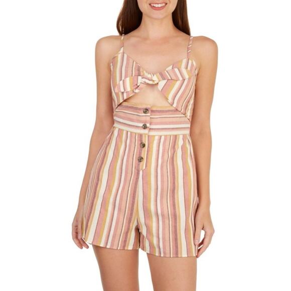 Derek Heart Striped Print Cut Out Romper Size XL - Picture 1 of 8